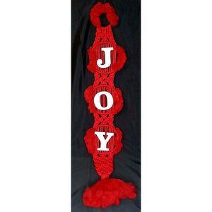 Vintage Christmas Red Macrame JOY Wall Hanging Boho Holiday Decor 1970s